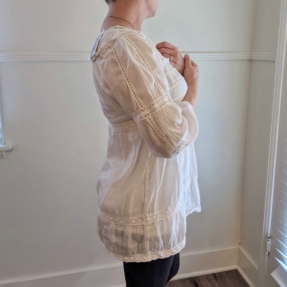 ZARA 🌸 Basic White 3/4 Sleeves Lace Embroidered Blouse Top Shirt Tunic - MED - Picture 5 of 10